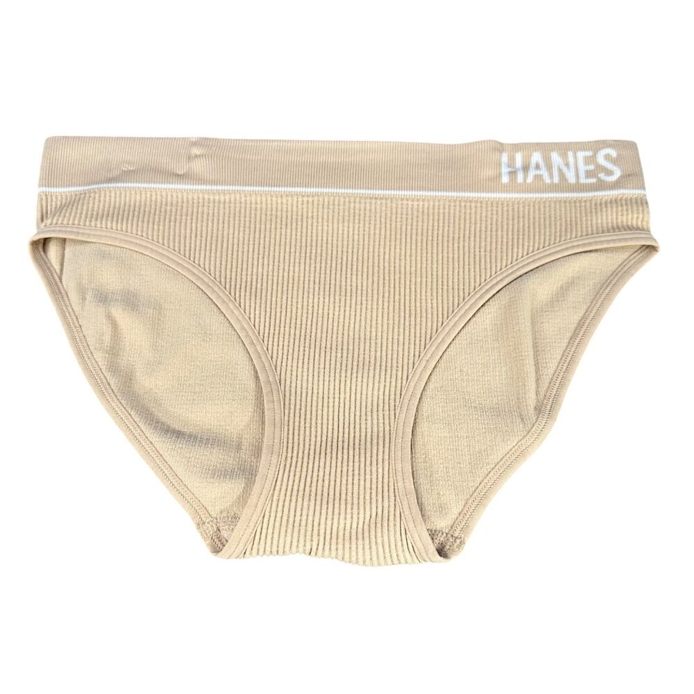 Hanes Womens Size Medium Panty Bikini Ribbed Seamless Beige New Without Tags